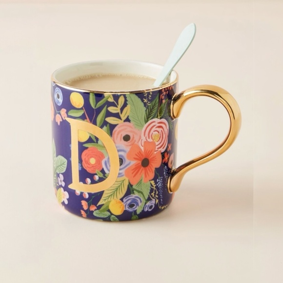 T [Rifle Paper Co] Blue Garden Party Monogram Floral Coffee Mug {Anthro} Tea Cup - Picture 7 of 16